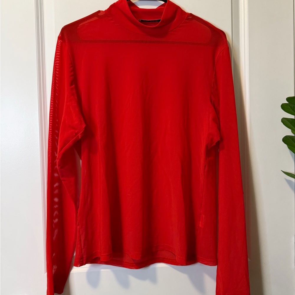 Kate Kasin Red Mesh Long Sleeve Top